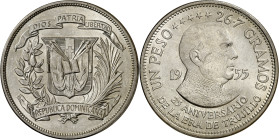 República Dominicana. 1955. 1 peso. (KM. 23). 25º Aniversario del régimen de Trujillo. AG. 26,68 g. EBC+.