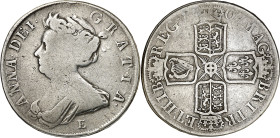 Gran Bretaña. 1707. Ana. E (Edimburgo). 1/2 corona. (KM. 525.1). Escasa. AG. 14,58 g. BC-/BC.