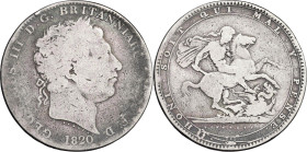 Gran Bretaña. 1820. Jorge III. 1 corona. (KM. 675). LX en canto. Escasa. 27,25 g. BC.