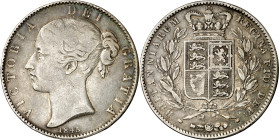 Gran Bretaña. 1845. Victoria. 1 corona. (KM. 741). Golpe en canto. Escasa. AG. 27,94 g. MBC-.
