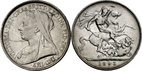Gran Bretaña. 1893. Victoria. 1 corona. (KM. 783). AG. 28,15 g. MBC-.