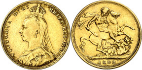 Gran Bretaña. 1892. Victoria. 1 libra. (Fr. 392) (KM. 767). AU. 7,92 g. MBC.