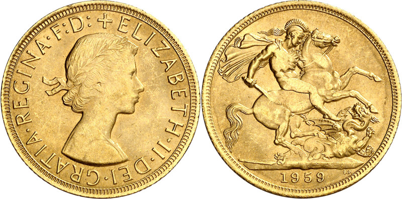 Gran Bretaña. 1959. Isabel II. 1 libra. (Fr. 417) (KM. 908). AU. 7,96 g. MBC+.