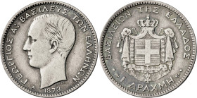 Grecia. 1873. Jorge I. A (París). 1 dracma. (KM. 38). AG. 4,89 g. MBC-/MBC.