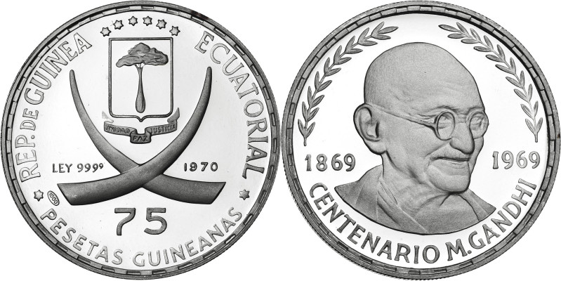 Guinea Ecuatorial. 1970. 75 pesetas guineanas. (KM. 11). Centenario de Gandhi. A...