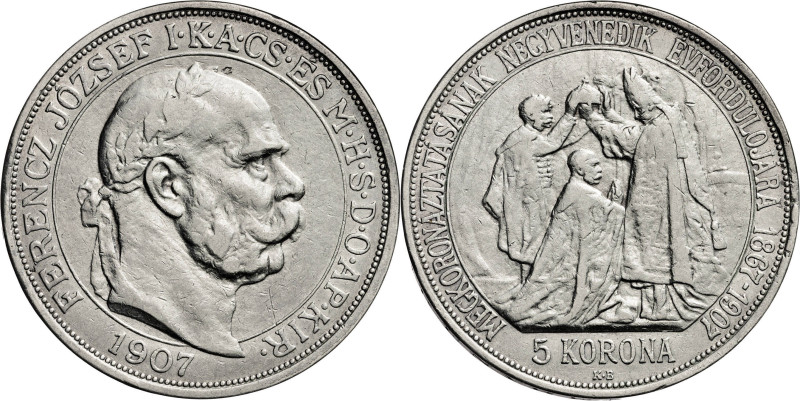 Hungría. 1907. Francisco José I. KB (Kremnitz). 5 coronas. (KM. 489). AG. 23,80 ...