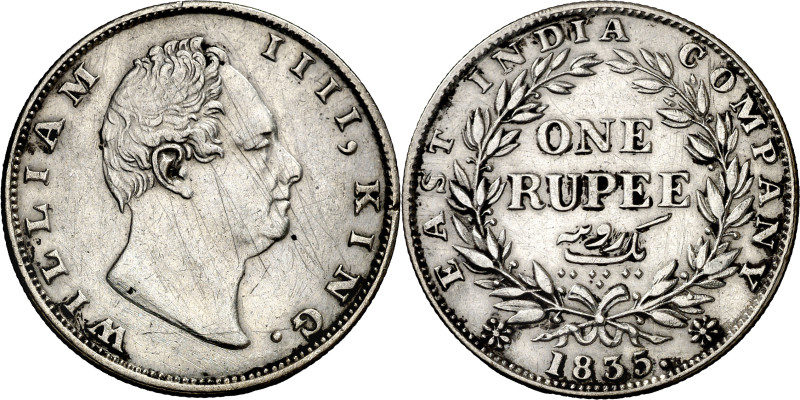 India Británica. 1835. Guillermo IV. 1 rupia. (KM. 450.1). Rayas. AG. 11,52 g. M...