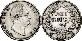 India Británica. 1835. Guillermo IV. 1 rupia. (KM. 450.1). Rayas. AG. 11,52 g. MBC/MBC+.