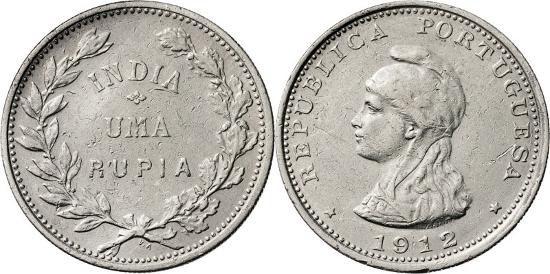 India Portuguesa. 1912. 1 rupia. (KM. 18). AG. 11,67 g. MBC-.