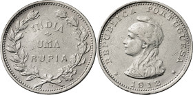 India Portuguesa. 1912. 1 rupia. (KM. 18). AG. 11,67 g. MBC-.