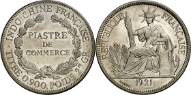 Indochina francesa. 1921. A (París). 1 piastra de comercio. (KM. 5a.2). Leves rayitas. AG. 26,94 g. EBC-.