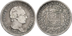 Italia. Cerdeña. 1827. Carlos Félix. Génova. P. 1 lira. (KM. 121.2). AG. 4,70 g. BC+/MBC-.