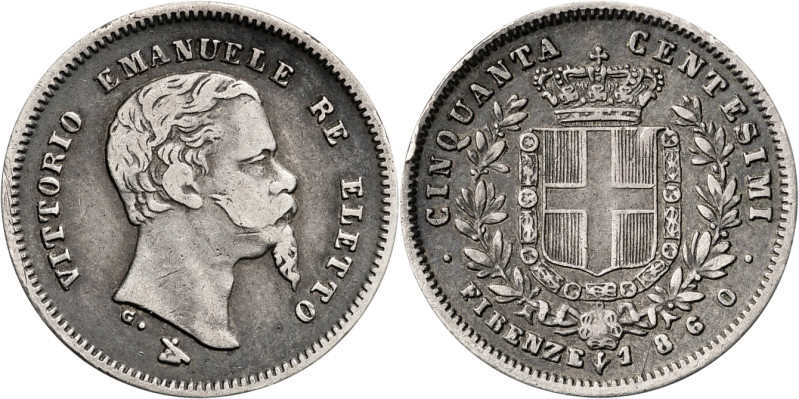 Italia. Emilia. 1860. Víctor Manuel II. Florencia. G. 50 céntimos. (KM. 11). AG....