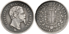Italia. Emilia. 1860. Víctor Manuel II. Florencia. G. 50 céntimos. (KM. 11). AG. 2,44 g. MBC-/MBC.