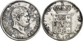 Italia. Nápoles y Sicilia. 1857. Fernando II. 120 grana. (KM. 153c). Manchitas. AG. 27,49 g. MBC+.