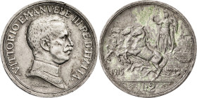 Italia. 1915. Víctor Manuel III. 2 liras. (KM. 55). Escasa. AG. 10 g. EBC.