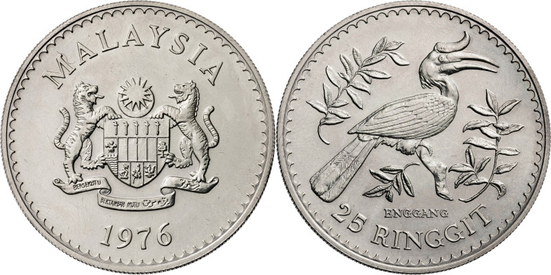 Malasia. 1976. 25 ringgit. (KM. 20). Escasa. AG. 35,40 g. S/C-.