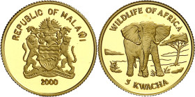 Malawi. 2000. 5 kwacha. (Fr. falta) (KM. 116). Vida salvaje. AU. 1,25 g. Proof.