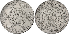 Marruecos. AH 1310 (1893). Moulay al-Hasan I. París. 2 1/2 dirhams. (KM. 6). AG. 7,24 g. EBC.