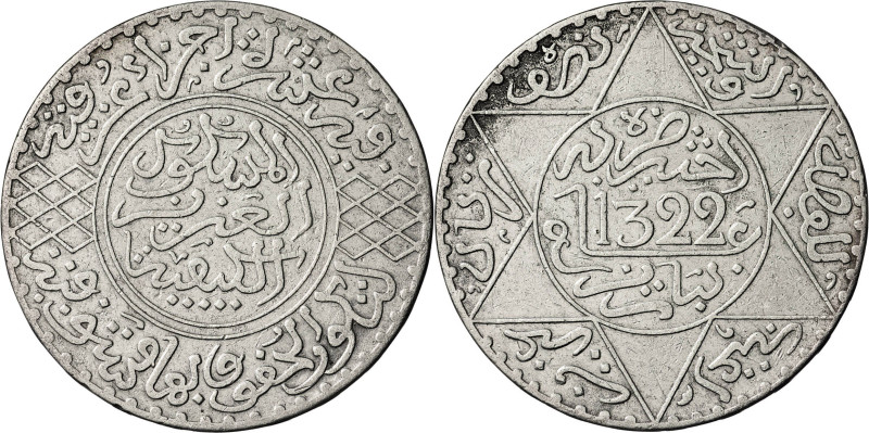 Marruecos. AH 1322 (1904). 'Abd al-Aziz. París. 1/2 rial. (KM. 21.3). AG. 12,32 ...