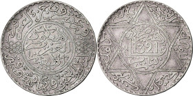 Marruecos. AH 1321 (1903). Abd al-Aziz. 1 rial. (KM. 22.2). AG. 24,91 g. EBC-.