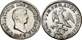 México. 1823. Agustín I. JM. 1/2 real. (KM. 301). Restos de soldaduras. Rara. 1,64 g. (MBC).
