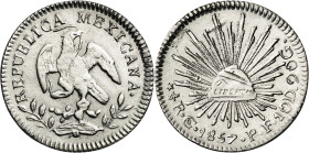 México. 1857. Go (Guanajuato). PF. 1/2 real. (KM. 370.7). 1,81 g. MBC+.