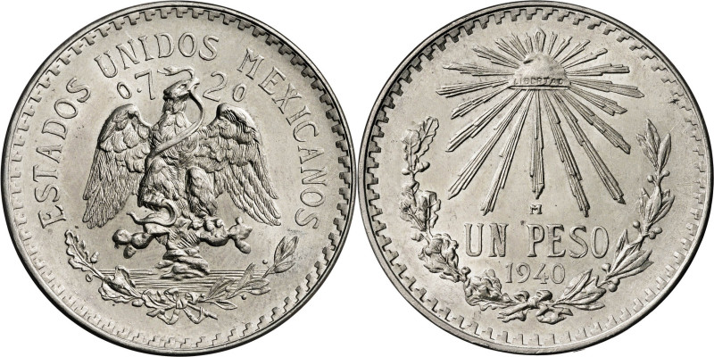 México. 1940. M (México). 1 peso. (KM. 455). AG. 16,72 g. S/C-.