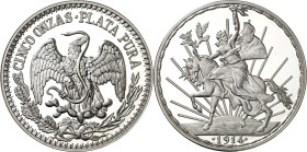 México. s/d. 5 onzas. (KM. falta). Caballito, 1914. AG. 156,31 g. Proof.
