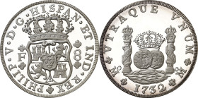 México. 1987. 5 onzas. (KM.UWC. MB49). Reproducción de 8 relaes México 1762 F, tipo columnario. AG. 155,75 g. Proof.
