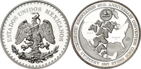 México. 1987. 5 onzas troy. (KM. falta). 96º Aniversario de la Convención Numismática Americana. AG. 155,77 g. Proof.