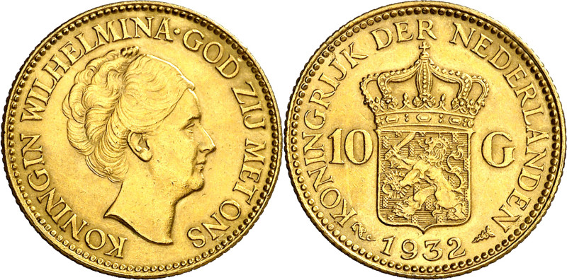 Países Bajos. 1932. Guillermina. 10 gulden. (Fr. 351) (KM. 162). AU. 6,71 g. MBC...