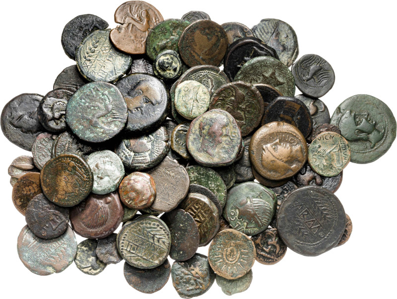 Lote de 89 bronces de cecas del sur de la península, variedad de valores, tipos ...