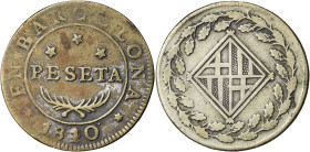 1810 y 1811. Catalunya Napoleónica. Barcelona. 1 peseta. Lote de 2 monedas, una falsa de época en cobre. BC/BC+.