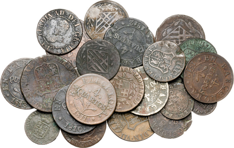 1809 a 1823. Lote de 25 monedas catalanas en cobre, tanto de la ocupación napole...