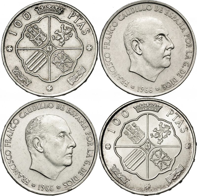 1966*1966, *1967 y *1968. Franco. 100 pesetas. Lote de 4 monedas. EBC/S/C.