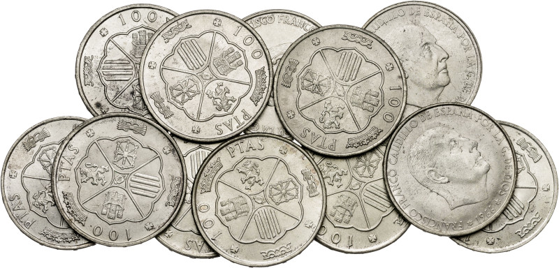 Franco. Lote de 12 monedas de 100 pesetas. A examinar. EBC/S/C-.
