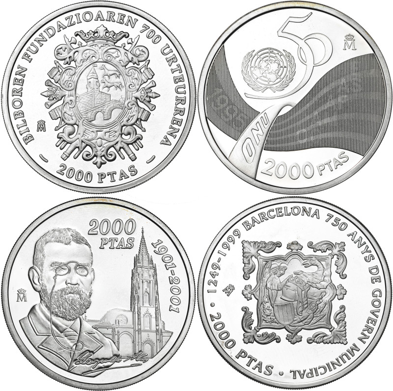 1995 a 2001. Juan Carlos I. 2000 pesetas. Lote de 4 monedas conmemorativas. Toda...