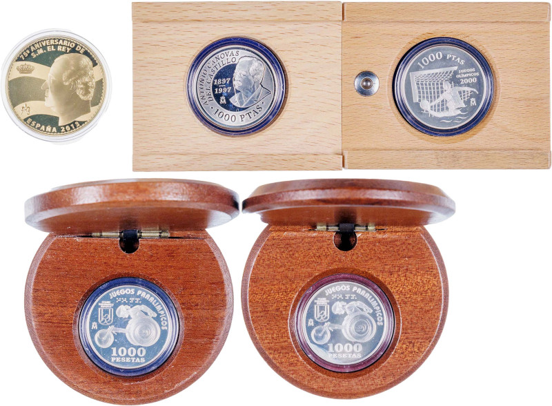 1995 a 2013. Juan Carlos I. 1000, 2000 pesetas y 5 euros. Lote de 12 estuches de...