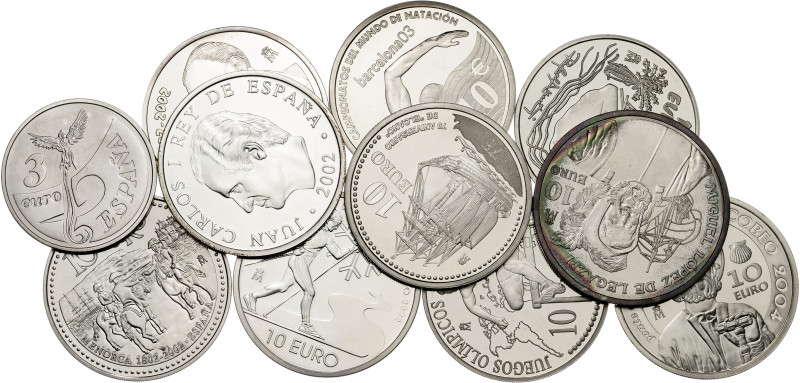 1998 a 2004. Juan Carlos I. 3 y 10 euro (diez). Lote de 11 monedas conmemorativa...