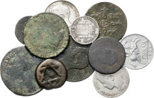Lote de 8 monedas españolas y 3 de otros países. Tres en plata. Total 11 monedas. A examinar. MC/MBC.