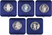 Andorra. 1993 y 1996. 10 diners. Lote de 5 estuches oficiales diferentes, con certificado, de temáticas diversas. A examinar. AG. 157,50 g. Proof.