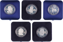 Andorra. 1995 a 1998. 10 diners. Lote de 5 estuches oficiales diferentes, con certificado, sobre grandes compositores y Agnus Dei. A examinar. AG. 157...