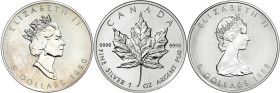 Canadá. 1988 a 1990. Isabel II. 5 dólares. Lote de 3 onzas. AG. S/C.