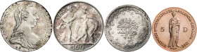 Lote de 3 monedas en plata tamaño duro, modernas y 5 diners de Andorra 1986. EBC+/S/C.