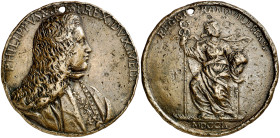 1701. Felipe V. Milán. Proclamación. (MHE. 113, mismo ejemplar). Grabador: G. Vismara (Forrer VI, 287). Perforación. Ex Colección Tomás Prieto 27/05/2...