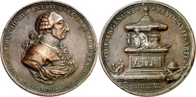 1788. Carlos III. La Academia de México a su fundador, en la muerte del monarca. (RAH. 329) (Ruiz Trapero 122-123) (V. 66) (V.Q. 14144 var. metal). Gr...
