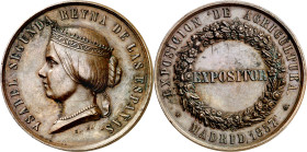 1857. Isabel II. Madrid. Premio a la Exposición de Agricultura - Expositor. (Ruiz Trapero 684) (V. 398). Marca en canto: Mano indicativa - CUIVRE (acu...