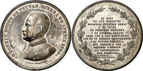 1860. Isabel II. Guerra de África. O'Donnell, duque de Tetuán. (V.Q. 14347 sim). Grabador: Pomar. Bronce plateado. 68,56 g. Ø55 mm. MBC+/EBC.