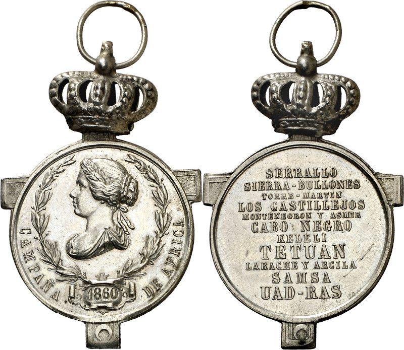 1860. Isabel II. Campaña de África. Medalla de distinción. (Calvo 186) (Pérez Gu...